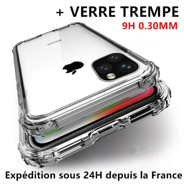 Antichoc Coque +Verre Trempé pour iPhone 15 14 13 12 11 Pro/XR 6/7/8 Protection