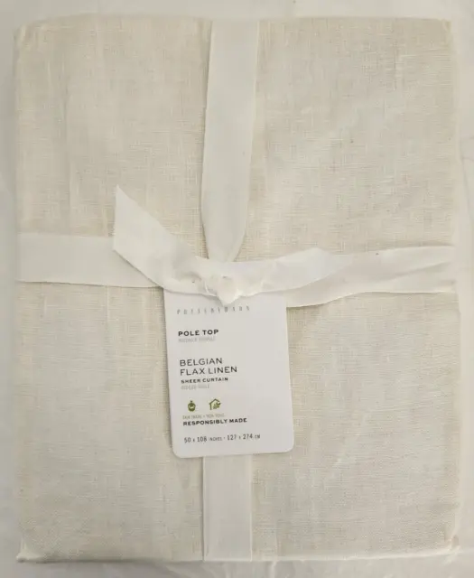 NWT! Pottery Barn Pole Top Belgian Flax Linen Sheer 1-Cutain 50"x108" Ivory - FS