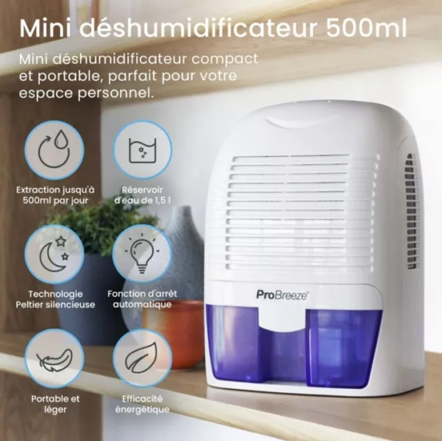 Déshumidificateur d'Air De 500 mL Electrique Absorbeur d'Humidité pour Intérieur