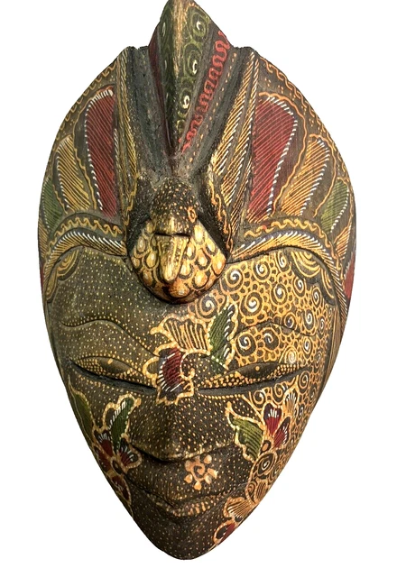 Vintage Indonesian Tribal Wall Mask, Hand Made, Hand Painted, 7" in Length