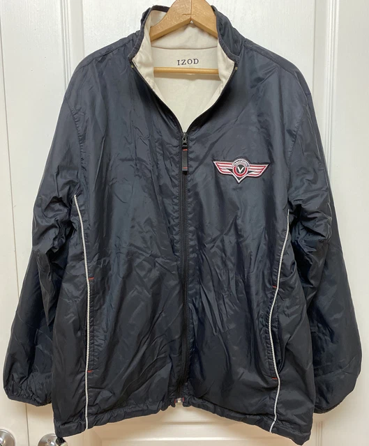 Custom Vulcan Reversible Logo Lined Jacket Izod Mens M-L Black Blue 44” Chest
