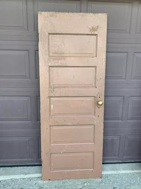 Vintage Wooden Painted 5 Panel Door