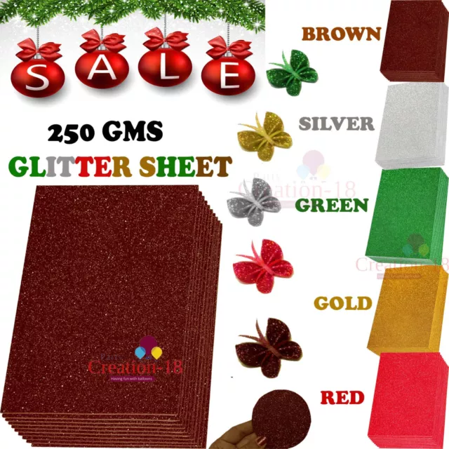10 PCS A4 Glitter Premium Quality 12 Colours Arts Crafts 250 gsm Sheets
