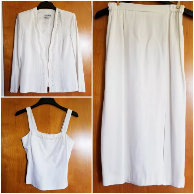 Karen Miller White 3 Piece Skirt Suit Size 8 Semi Formal Vintage