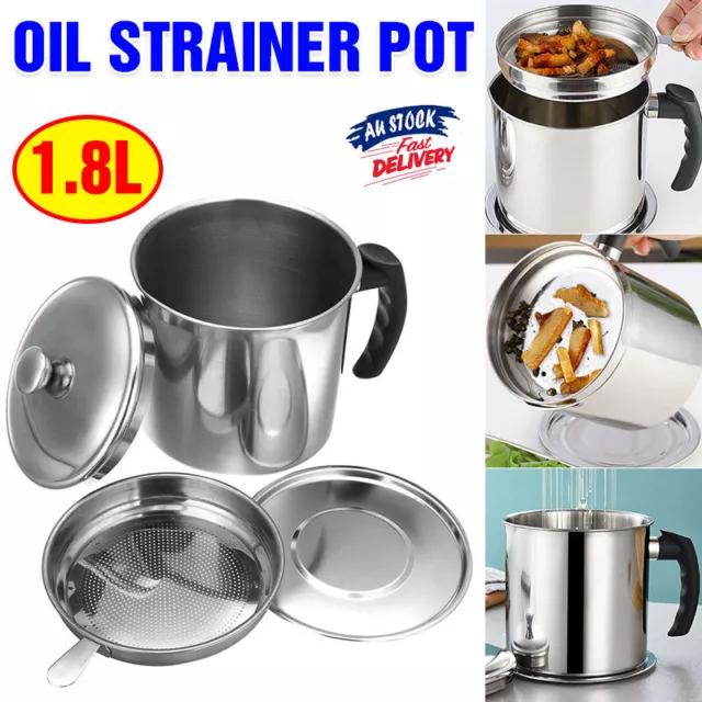Stainless Steel Oil Strainer Pot Container Jug Storage Can Filter Cooking Grease