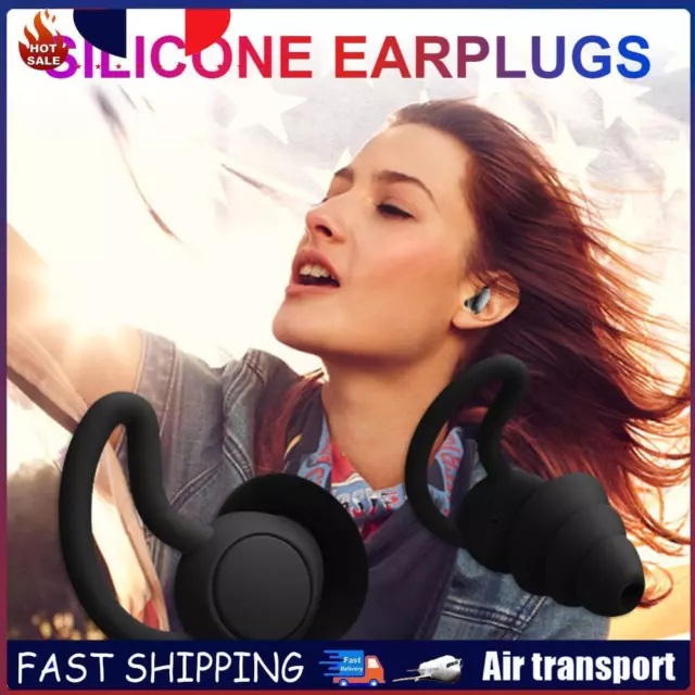Silicone Ear Plugs Sound Insulation Anti Noise Sleeping Earplugs (Black) FR