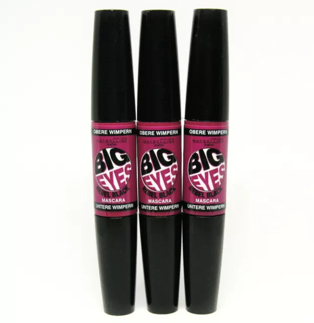 3 x MAYBELLINE BIG EYES MASCARA REBEL BLACK