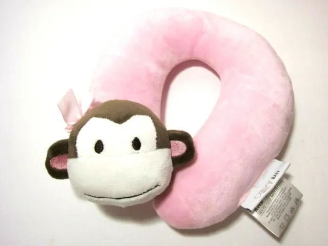 Plush Monkey Pink Neck Pillow Rest Support Head Car Stroller Cozy Baby
