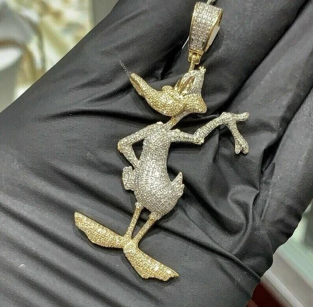 2.20Ct Round Cut Moissanite Men's Duck Charm Pendant 14K Yellow Gold Plated