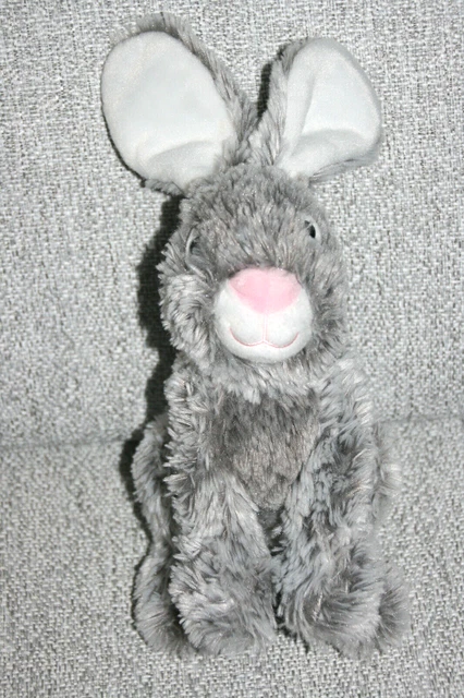 Gipsy Doudou Peluche Lapin Assis Blanc Gris Chine Nez Rose Etat Neuf 3