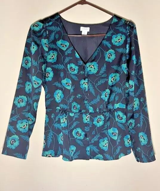 J Crew Top Women Small Blue Pullover Henley Blouse Ruffled