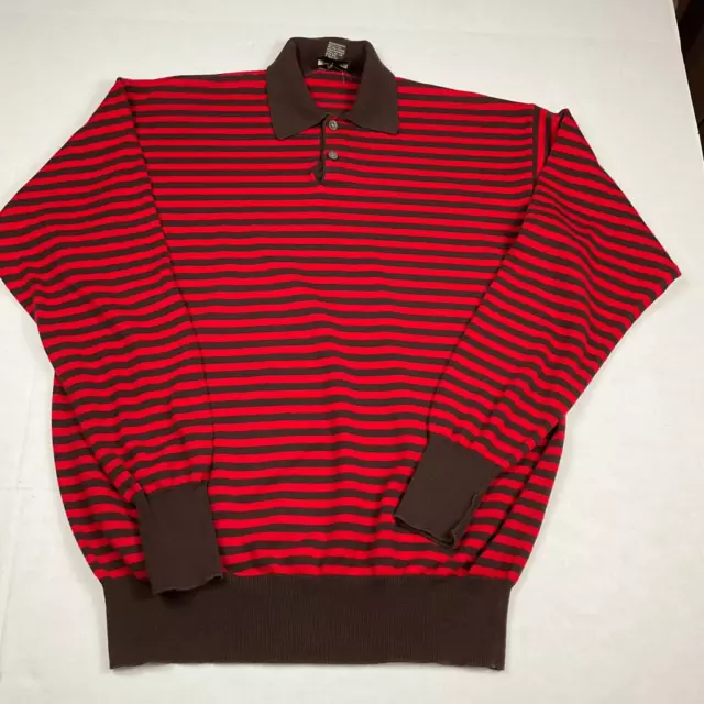 Neiman Marcus Mens Cotton Collared Sweater Striped Long Sleeve Knit Pullover XL