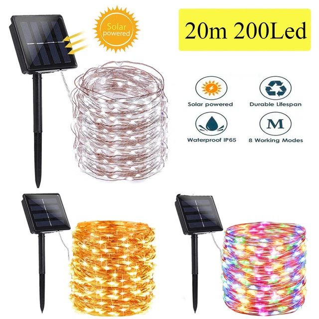 66FT 200 LED Solar Fairy String Lights Outdoor Waterproof Garden Yard Decor Lamp