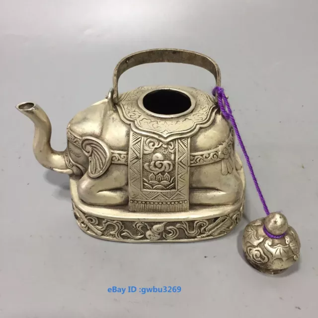 Collect Asian Chinese old Tibet silver Hand carved Elephant Teapot  20229 2