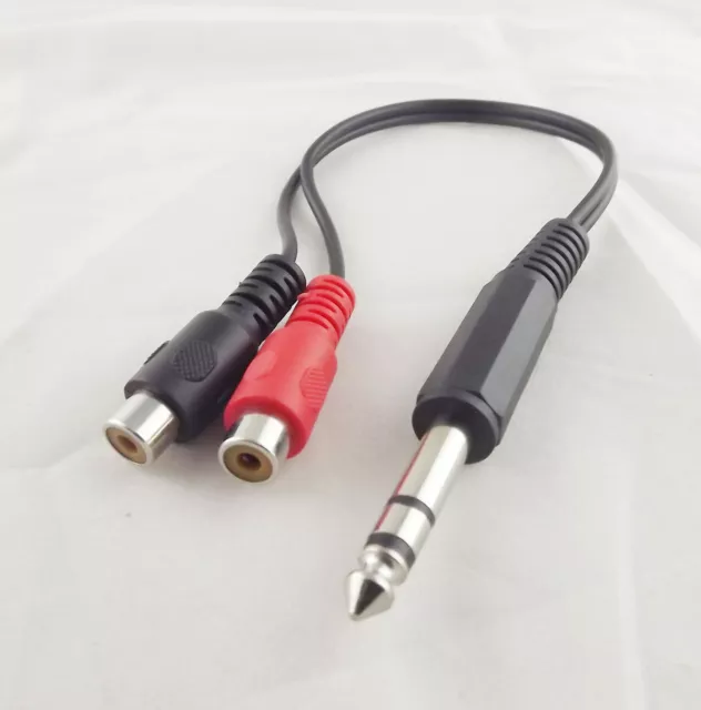 6.35mm 1/4" Male Stereo To 2 Dual RCA Phono Female Splitter Audio Adapter Cable