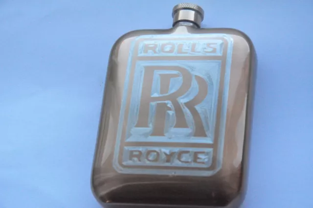 Copper Plated Stainless Steel Metal Hip Flask Rolls Royce Car Logo Gift Box