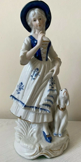 Die Leonardo-Kollektion elegante blau weiß viktorianische Dame mit Hund
