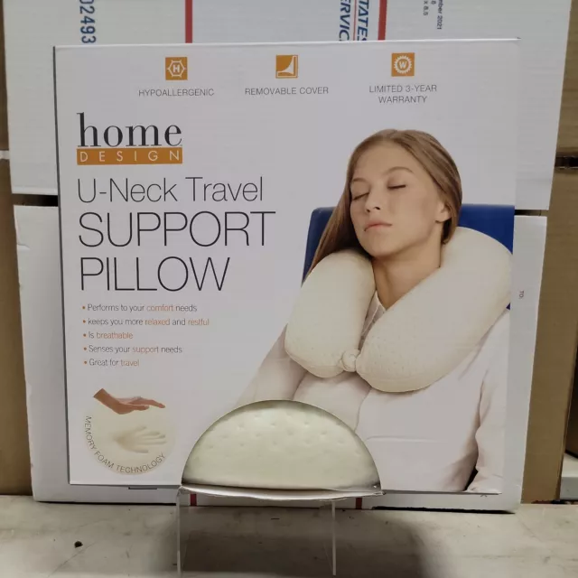 Home Design U Neck Travel Support Memory Foam Pillow Hypoallergenic Ivory