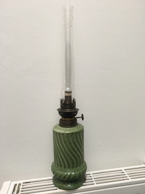 Lampe Pétrole Céramique Et Laiton XIX Siècle