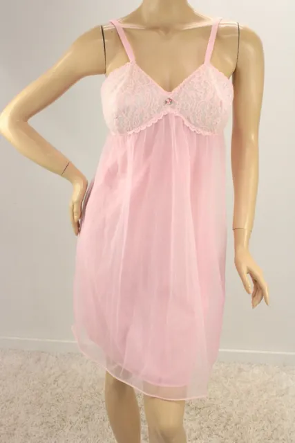Vintage Movie Star Nightie Nightgown sz 38 Pink Chiffon Lined Bust USA Lingerie
