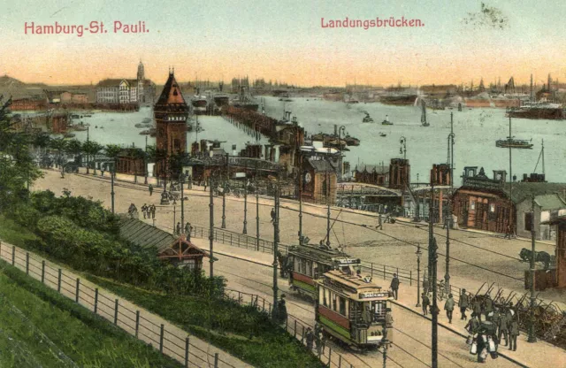 Carte ALLEMAGNE HAMBOURG HAMBURG St Pauli Landungsbrücken Bateaux Tramway Soldat