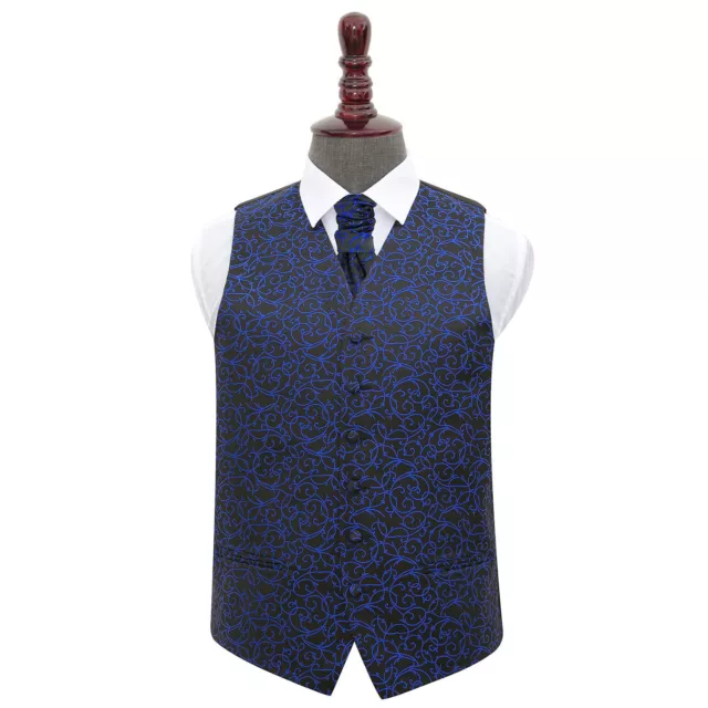 DQT Swirl Patterned Black & Blue Mens Wedding Waistcoat & Cravat Set
