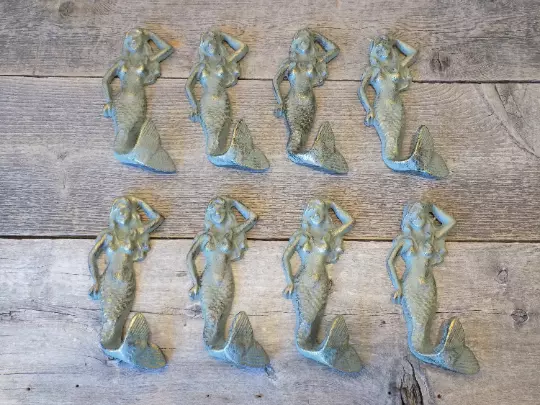 8 Cast Iron Mermaid Hook Wall Hanger Decor Beach Nautical Towel Holder Decor