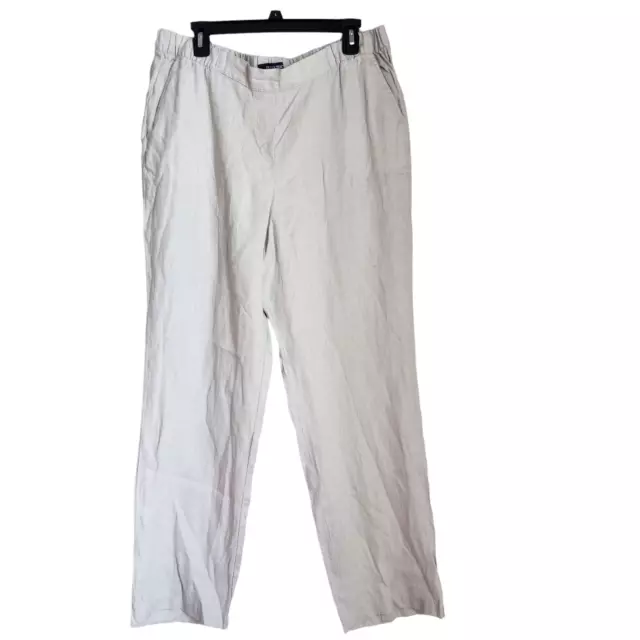 Ellen Tracy 100% Linen  Khaki Elastic Pull On Pants Womens 14 Large Lagenlook
