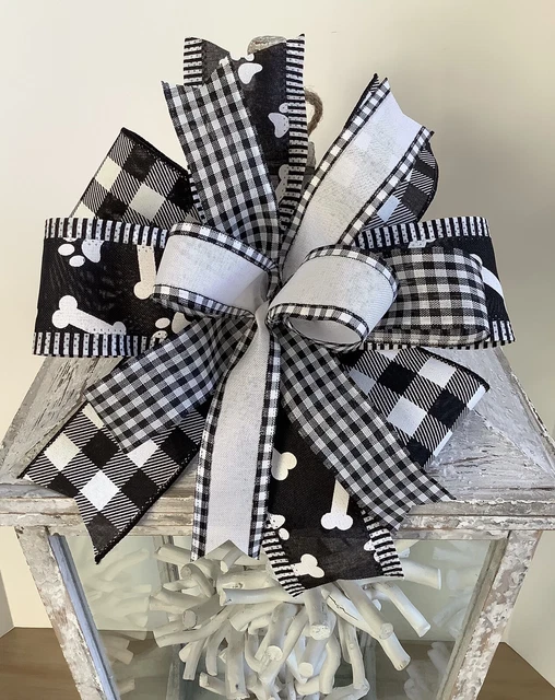 Paw Print Wreath Bow, Dog Gift Basket Bow, Pet Lover Wreath Bow - Handmade