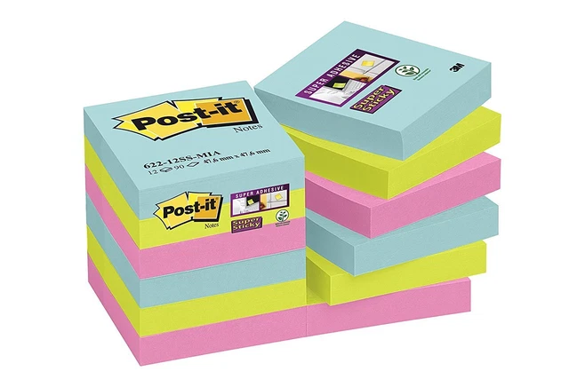 Post-It Super Sticky Notes Miami 51x51mm Aqua Neon Green Pink