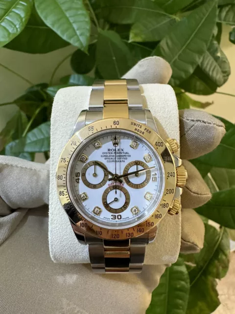 Rolex Daytona SS/18K Gold 40MM White Diamond Dial 116523 W/ Box & Card Full Link