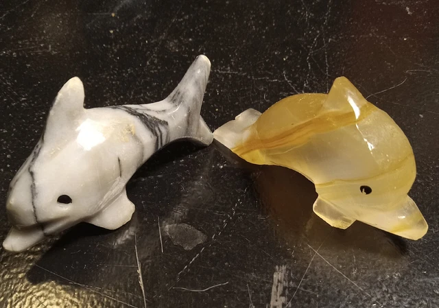 Handcarved Stone Dolphins
