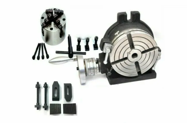 Hv6/150Mm Rotary Table 4 Slot With 100Mm Independent Chuck+ M6 Clamping Kit Set
