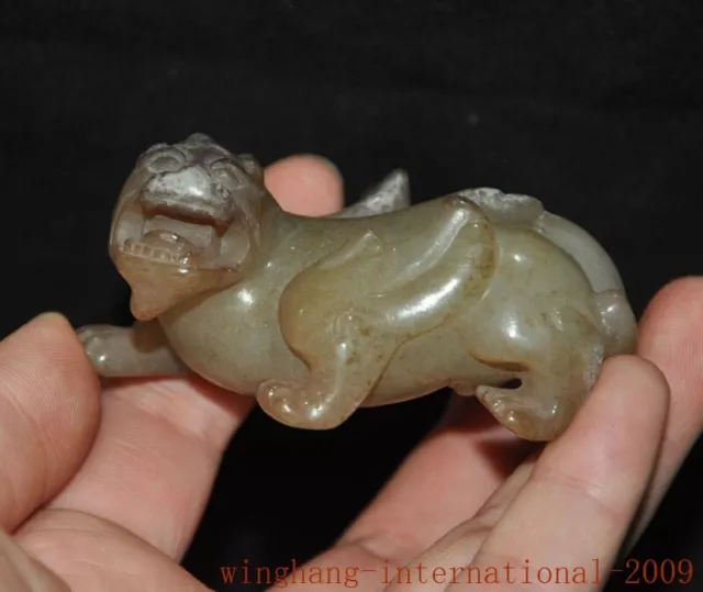 2.6"Collect exquisite Hetian jade hand-carved fengshui wealth Beast Statue