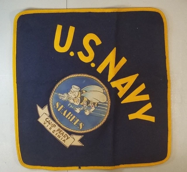 VINTAGE WW2 US Navy Camp Perry Virginia Seabees Spennant Cb 17 X 17 51C