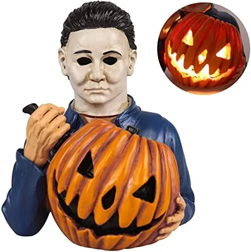 Halloween Michael Myers Statue with Pumpkin Sam Trick 'r Treat LED Light Up G... 2