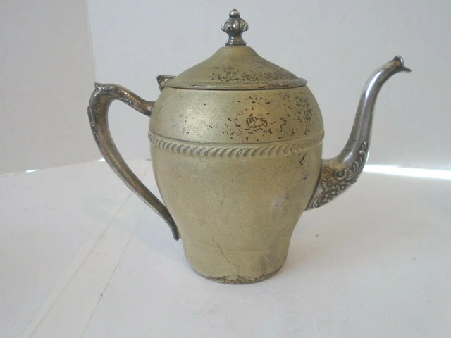 SILVER PLATE flower embedded decoration  TEAPOT  VINTAGE 9.5" tall unbranded