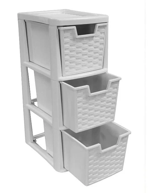 3 Drawer Medium Rattan Style Plastic Tower Storage Unit School Home Office Beige