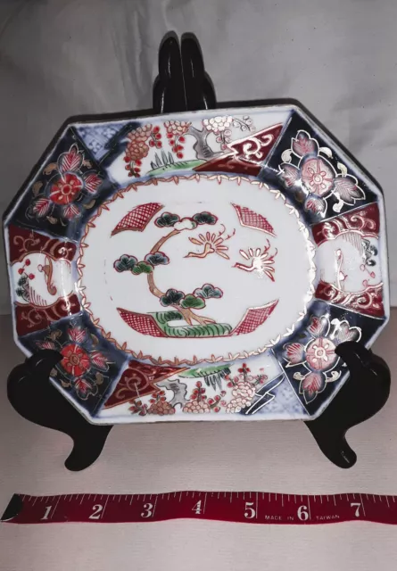 19th Century Japanese Hand Painted Porcelain Imari Octagonal Serving Plate 