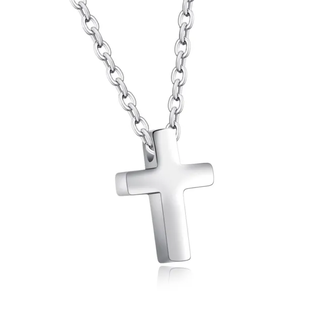 Stainless Steel Simple Plain Cross Pendant Necklace Silver Men's Women's Jewelry