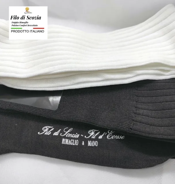 6 paia di calze Bianche FILO DI SCOZIA  uomo lunghe calzini cotone MADE ITALIA