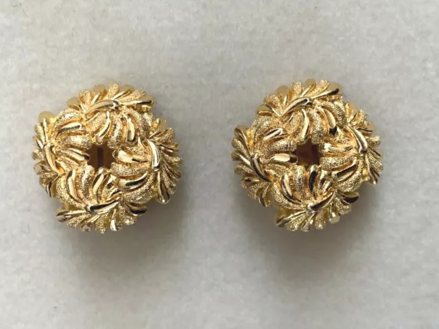 Elegant French Designer Clip-on Earrings -Numbered 2030,Golden circle of Flowers