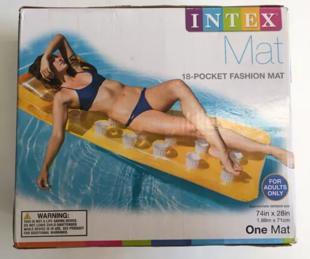 NEW INTEX Orange 18 Pocket Fashion Swim Pool Lounge Float 74”X28” # 58890EP