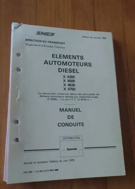 Rare Sncf - Manuel De Conduite Elements Automoteurs Diesel X 4300 4500630 4750
