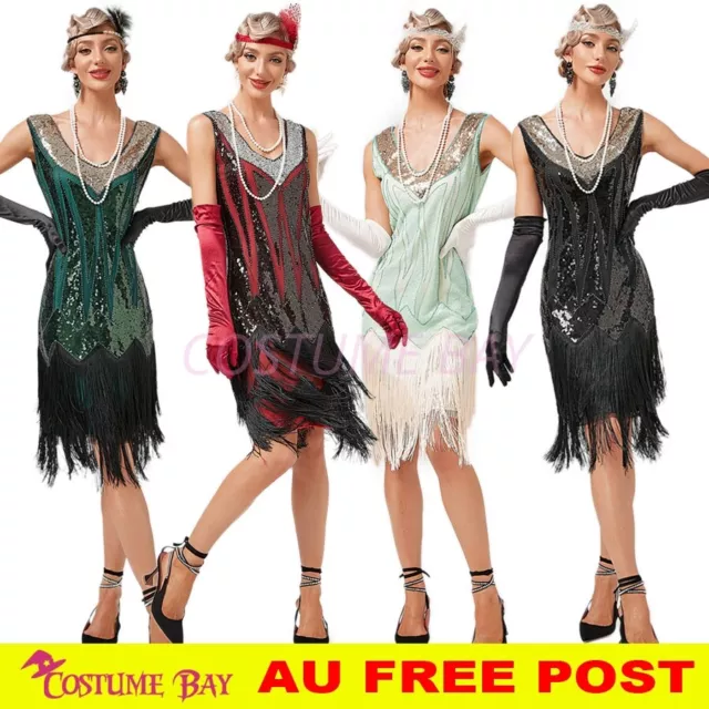 Women 1920s Vintage Big V-Neck Flapper dress Great Gatsby Party Cocktail Costume