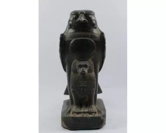 Unique replica statue of Horus, the Egyptian Falcon God protecting Baboon