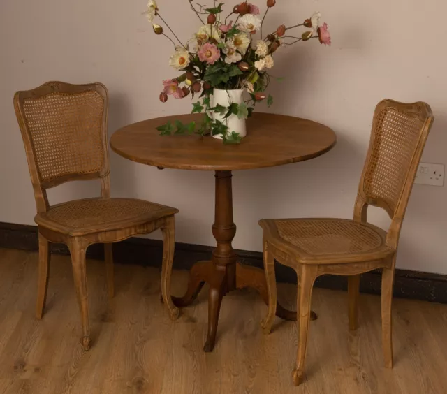 Vintage Pair Of French Rattan Oak Chairs