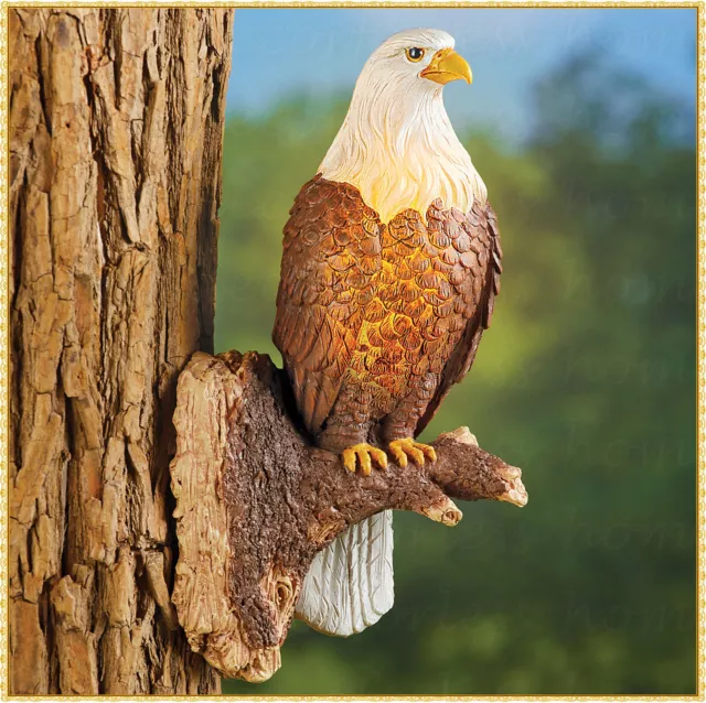 Solar Bald Eagle Tree Hugger Hanger Garden Statue Outdoor Fence Yard Home Decor