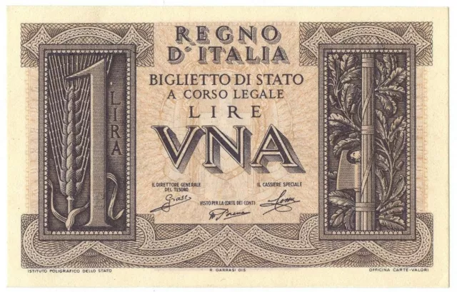 1 LIRA BIGLIETTO DI STATO FASCIO 14/11/1939 qFDS