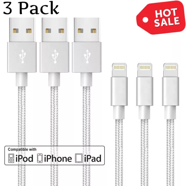 3 Pack 10FT Heavy Duty Fast Charging Cable Cord Charger For iPhone 14 13 12 11